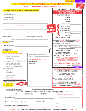 2016 National Latin Exam Application Form