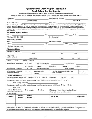 High School Dual Credit Program Application