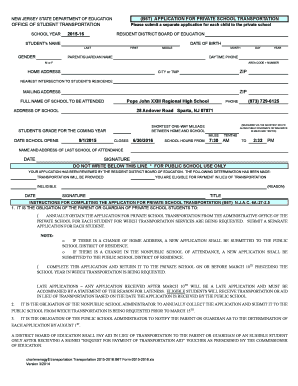 New Jersey Private School Transportation Application