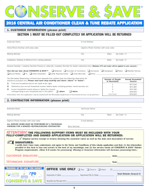 2016 Central Air Conditioner Clean & Tune Rebate Application