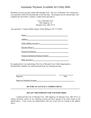 Mounds View Utility Bill Automatic Payment Form