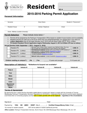 2015-2016 Parking Permit Application