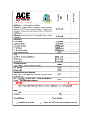 ACE Solid Waste Disposal Fee Form