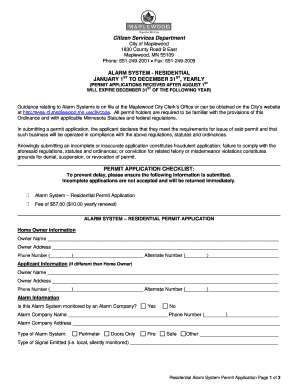Residential Alarm System Permit Application