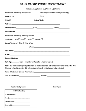 Sauk Rapids Pet License Application