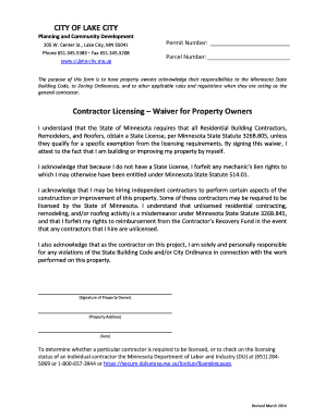 Minnesota Property Owner Contractor Licensing Waiver