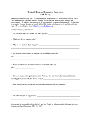 Rockville Park Survey Form