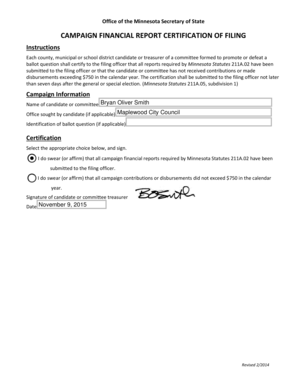 Minnesota Campaign Financial Report Certification