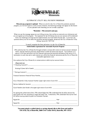 City of Roseville Utility Auto-Pay Authorization Form