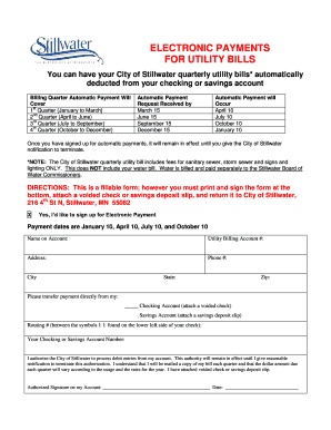City of Stillwater Utility Bill Payment Authorization