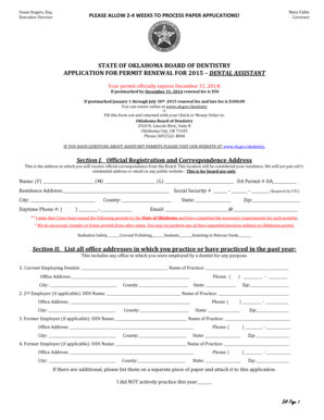 Oklahoma Dental Assistant Permit Renewal Application