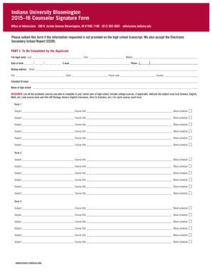 Indiana University Bloomington Counselor Signature Form