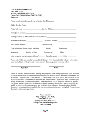 Utility Service Form