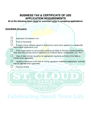 Florida Home Business Tax Receipt and Certificate of Use Application