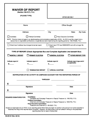 Florida Waiver of Report Form