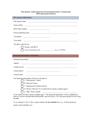 Plan Sponsor Authorization for Financial Intermediary Compensation