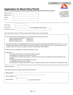 Example of checklist questionnaire - Application for Block Party Permit - waconia