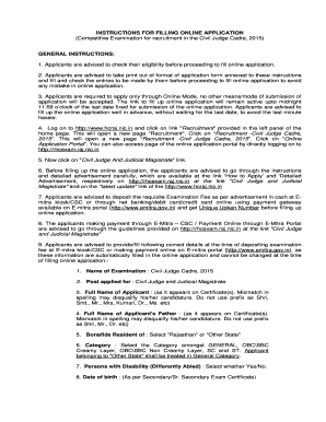 Civil Judge Cadre Application Form