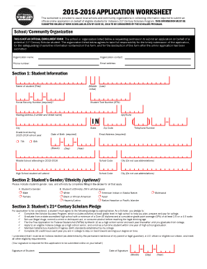 21st Century Scholars Program Application Worksheet