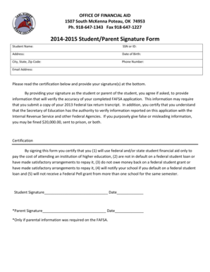 2014-2015 Student/Parent Financial Aid Signature Form