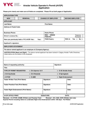 Airside Vehicle Operator’s Permit Application