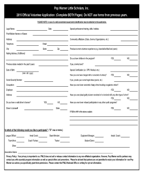 Pop Warner Volunteer Application