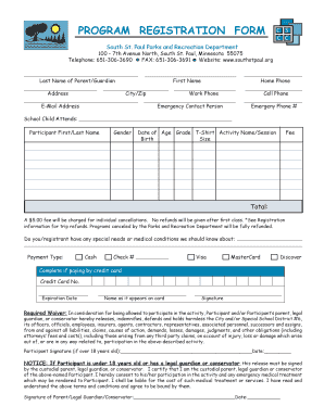 South St. Paul Parks and Recreation Program Registration Form