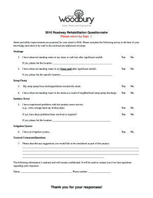 2016 Roadway Rehabilitation Questionnaire