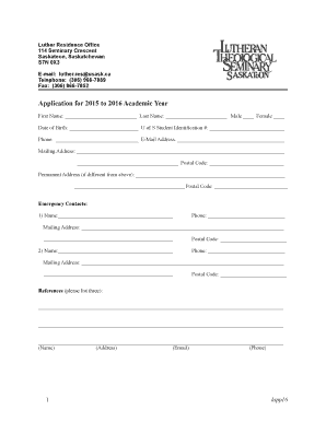 University of Saskatchewan Residence Application Form