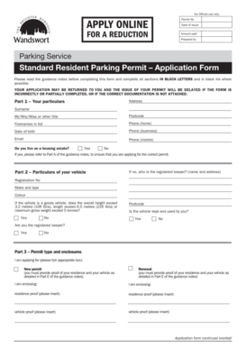 Standard Resident Parking Permit Application Form