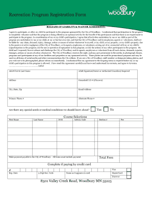 Recreation Program Registration Form