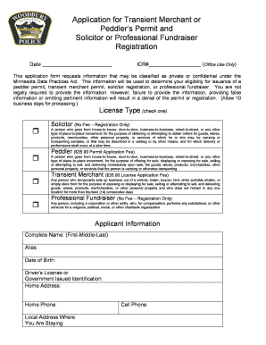 Application for Transient Merchant or Peddler's Permit