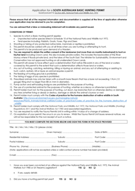 South Australian Basic Hunting Permit Application