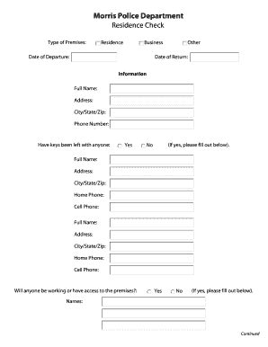 Morris Police Department Residence Check Form