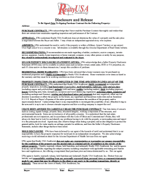 Arizona Property Disclosure and Release Form
