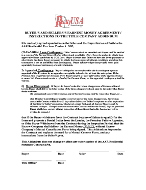 Buyer and Seller Earnest Money Agreement Addendum