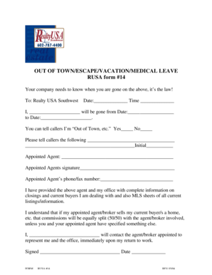 Realty USA Out of Town Leave Form