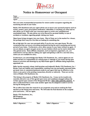 Real Estate Open House Notice to Homeowner