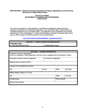 Florida One/Two/Three Day Permit Application