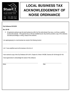 Local Business Tax Noise Ordinance Acknowledgment