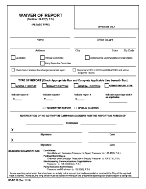 Florida Waiver of Report Form