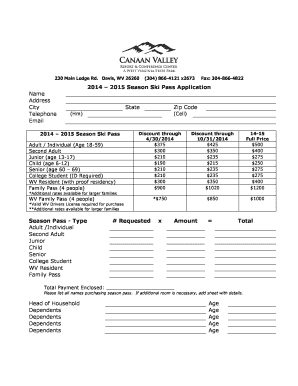 2014-2015 Season Ski Pass Application