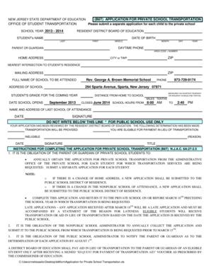 New Jersey Private School Transportation Application