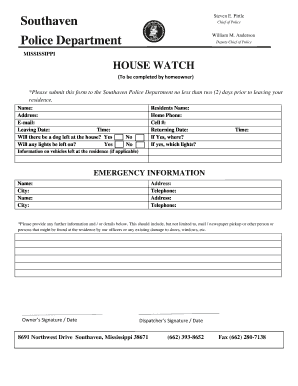 House Watch Request Form