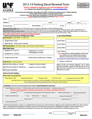 Parking Decal Renewal Form