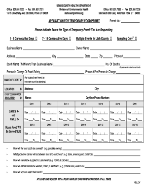 Utah County Temporary Food Permit Application