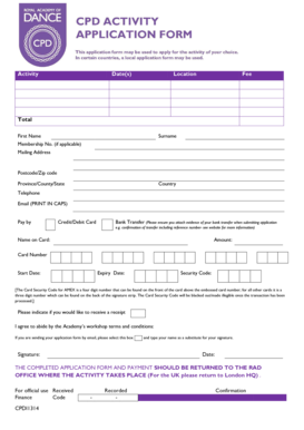 Royal Academy of Dance Activity Application Form