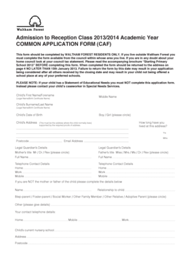 Waltham Forest Primary School Admission Form