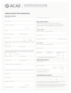 Application for Admission