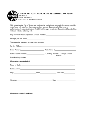 City of Belton Bank Draft Authorization Form
